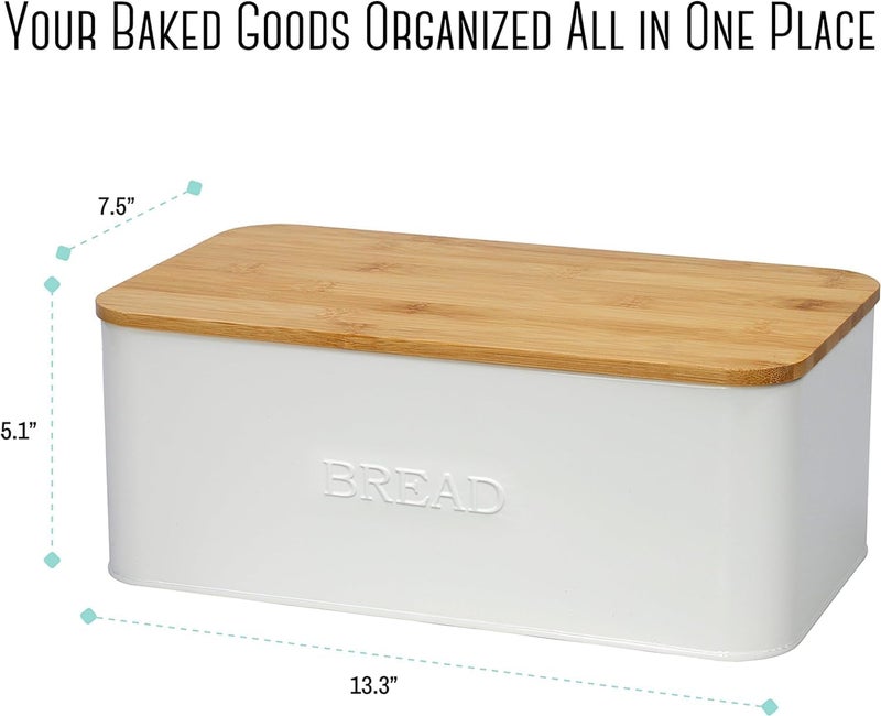 Outshine White Bread Box for Kitchen Countertop, Small Storage Container with Bamboo Lid, Modern Kitchen Organizer for Sourdough, Buns, and Loaves, Bread Storage with Cutting Board Lid - Image 4